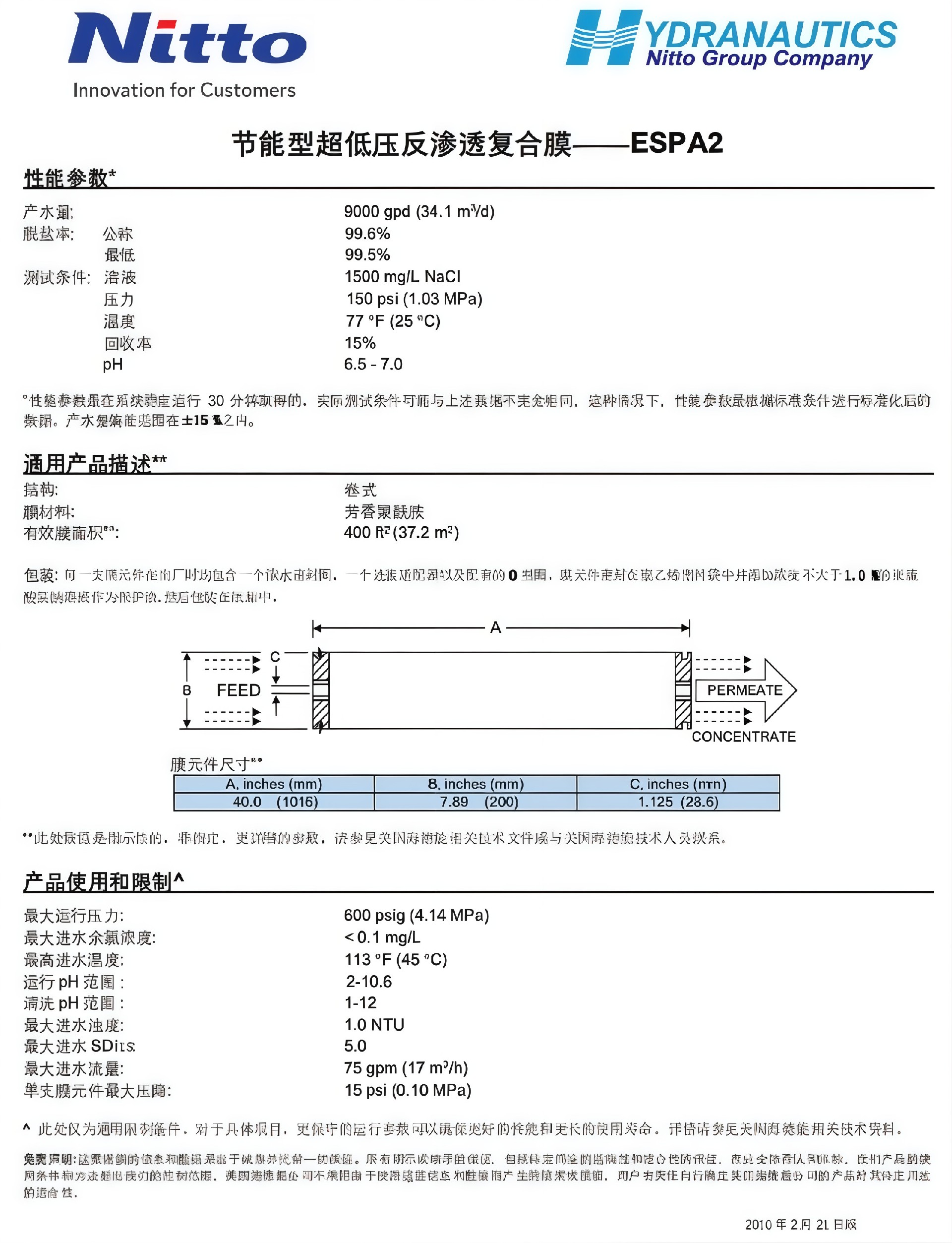 海德能CPA3-LD、ESPA1/2-LD-4040、PROC10、ESPA1/2苦咸水反渗透膜